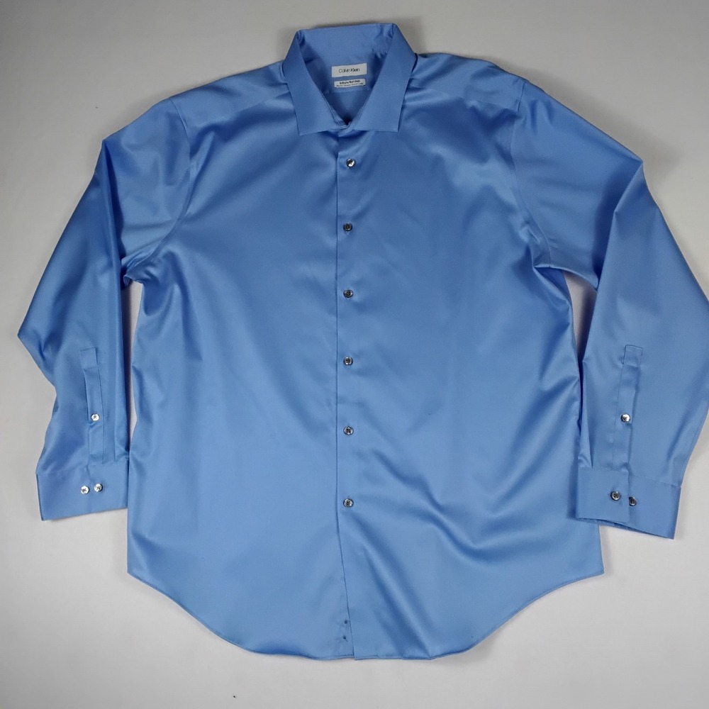 Calvin Klein Mens Blue Infinite Non Iron Dress Shirt 2XL 18 34/35 Slim Fit